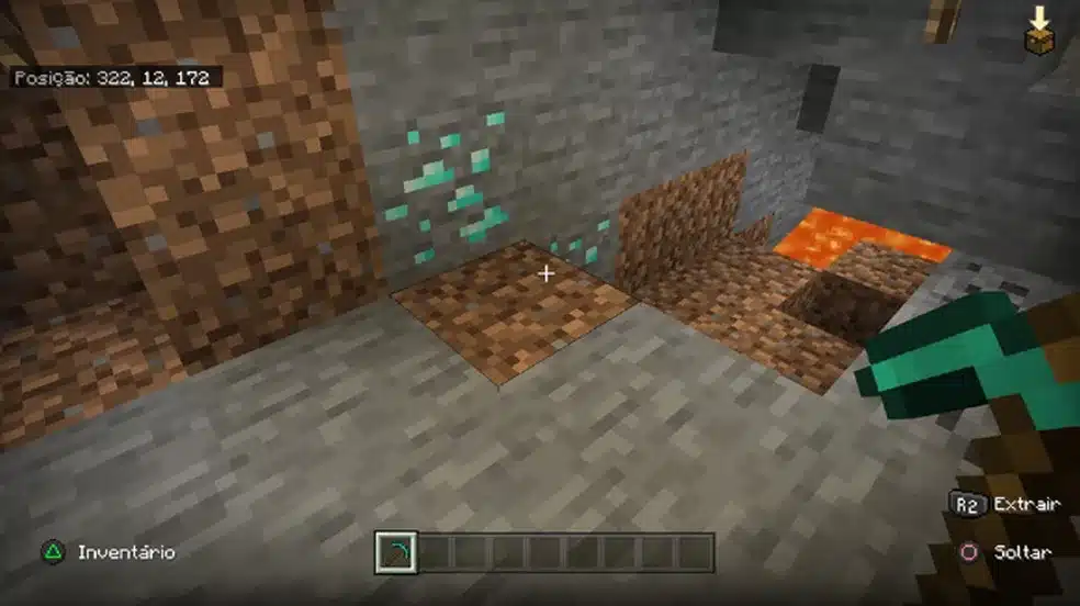 Imagem com a op&ccedil;&atilde;o "Mostrar Coordenadas" ativada no Minecraft.