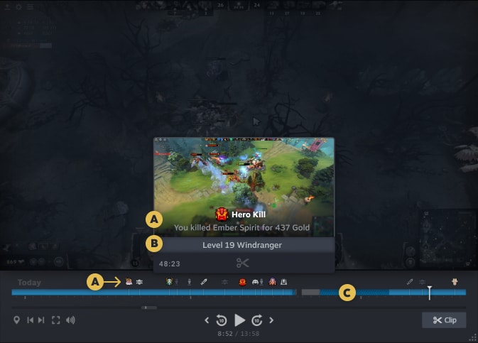 Imagem da linha do tempo do Gravador de Jogo no Steam Deck