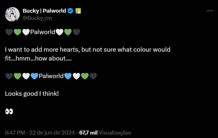 Screenshot da publica&ccedil;&atilde;o de Bucky sobre a poss&iacute;vel vers&atilde;o de Palworld para consoles PlayStation