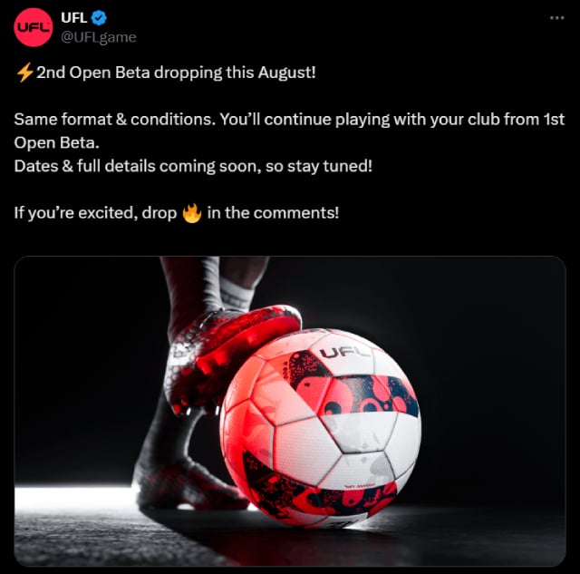Screenshot do an&uacute;ncio do segundo teste beta de UFL