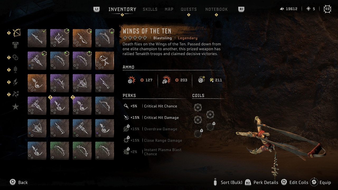 Imagem do lend&aacute;rio estilingue Asas dos Dez em Horizon Forbidden West.