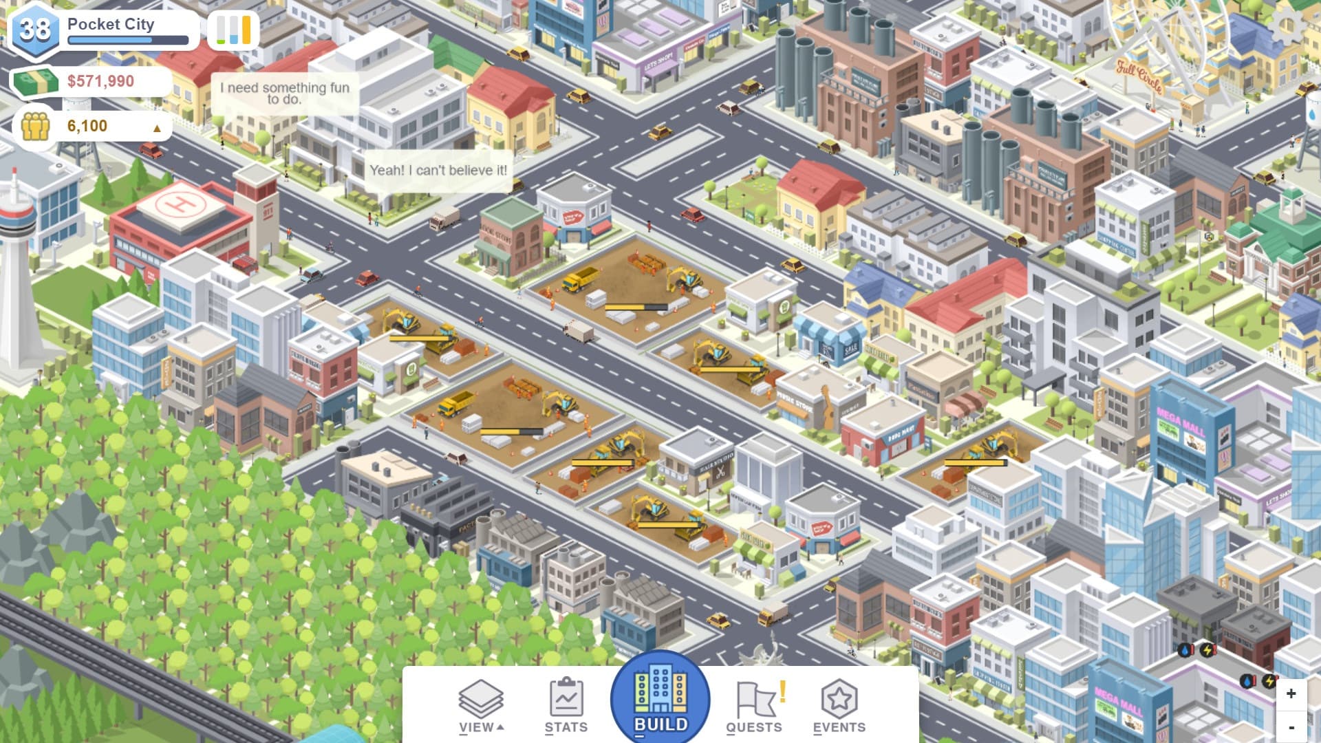 Gerencie sua pr&oacute;pria cidade totalmente offline em Pocket City.